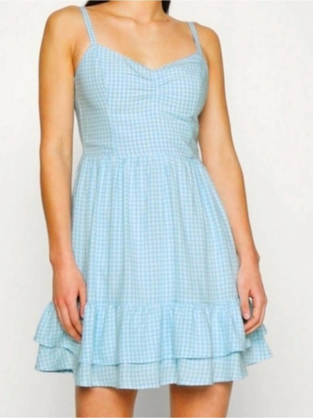 Hollister Cotton Light Blue Gingham Spaghetti Strap Dress XS